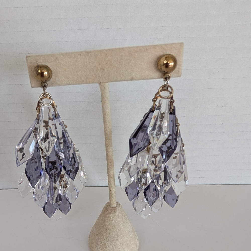 Earrings Lucite Chandelier Bohemian Style 1980